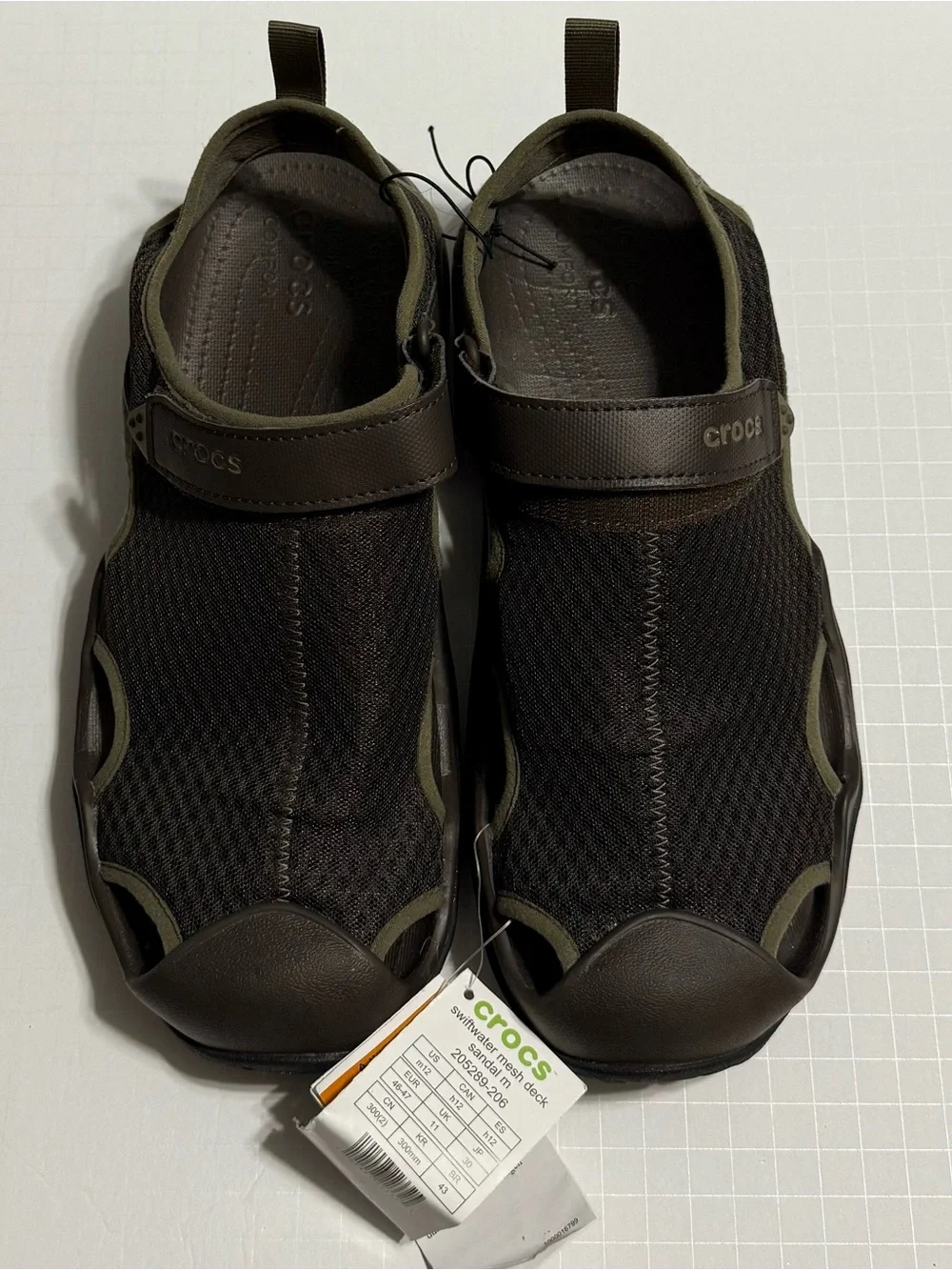NWT Mens Crocs Swiftwater Mesh Deck Sandals 205289 Espresso Brown